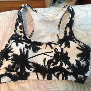 Black and white swim top and boy shorts palm print